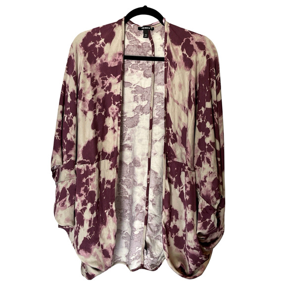 Torrid Womens Kimono Wrap Cardigan Size 1/2 Purple Tie Dye Washed Cocoon Open - Picture 1 of 8